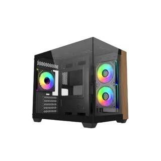 Cooler Master Elite 481 Wood, Mini Tower, PC, Black, ITX, micro ATX, Steel, Tempered glass, Wood, Gaming